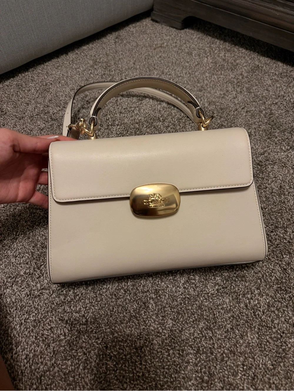 Coach Cream Leather Top-Handle Satchel with Gold Hardware